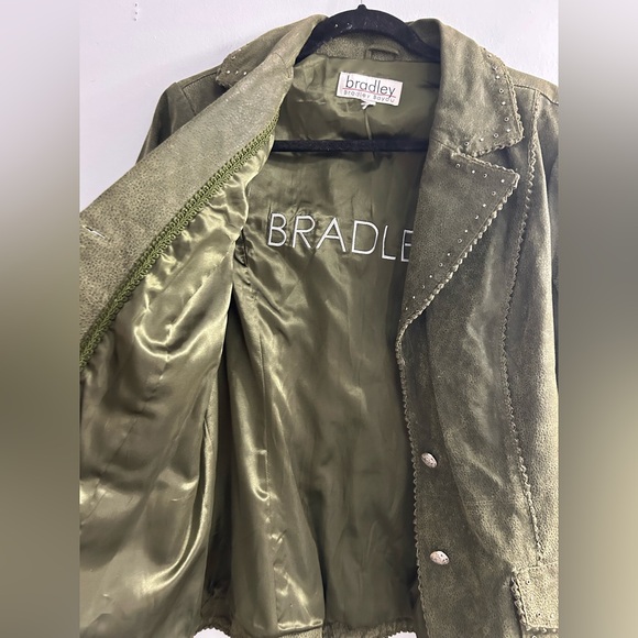 Bradley Bayou Blazer jacket Womens Large Green Leather Studded Woven Trim READ - Picture 5 of 9